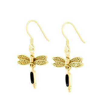 Solid Gold Dragonfly and Stone Earrings GTE2810 - Jewelry